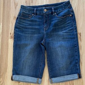 Chico's Dark Blue Denim Bermuda Shorts So Slimming Girlfriend Short